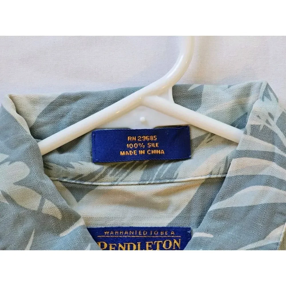 Pendleton‎ Shirt Mens Large Teal 100% Silk Loop Collar Camp Hawaiian Floral